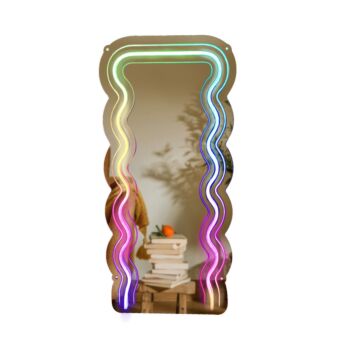 Spiegelrahmen mit Wellenmuster LED-Neonschild Wohnzimmer Schlafzimmer