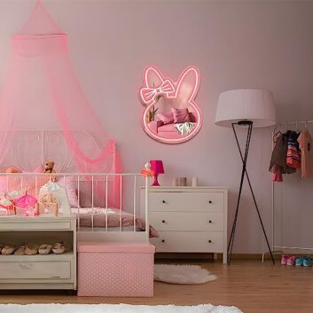 Hasenkopf mit Schleife LED-Neonschild Kinderzimmer Wohnzimmer