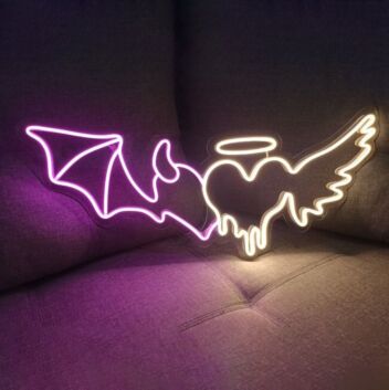 Engel und Teufel LED-Neonschild mit Herzmotiv