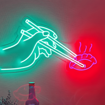 Hand mit Essstäbchen und Dim Sum LED-Neonschild für Restaurant
