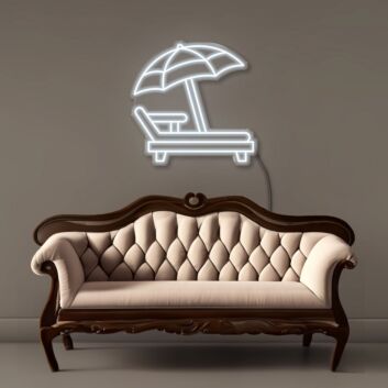 Strandliege mit Sonnenschirm LED-Neonschild für Wohnzimmer oder Ferienwohnung