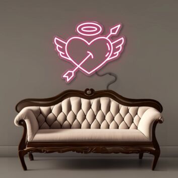 Herz mit Flügeln und Heiligenschein durchbohrt von Pfeil LED-Neonschild Wohnzimmer Schlafzimmer