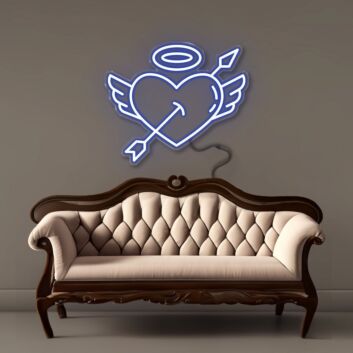 Herz mit Flügeln und Heiligenschein durchbohrt von Pfeil LED-Neonschild Wohnzimmer Schlafzimmer