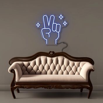 Hand mit Victory Zeichen und Sternen LED-Neonschild Wohnzimmer Lounge