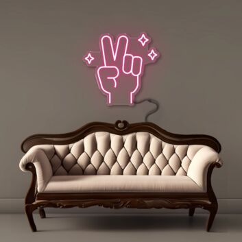 Hand mit Victory Zeichen und Sternen LED-Neonschild Wohnzimmer Lounge
