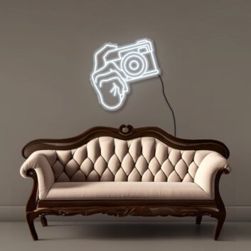 Hand mit Kamera LED-Neonschild für Wohnzimmer Fotostudio