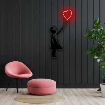 Mädchen mit Herzluftballon LED-Neonschild Wohnzimmer Schlafzimmer