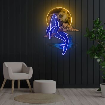 springender Wal vor Mond LED-Neonschild Wohnzimmer Büro