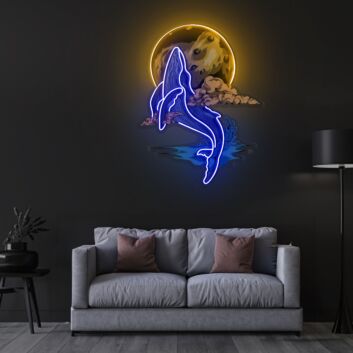 springender Wal vor Mond LED-Neonschild Wohnzimmer Büro
