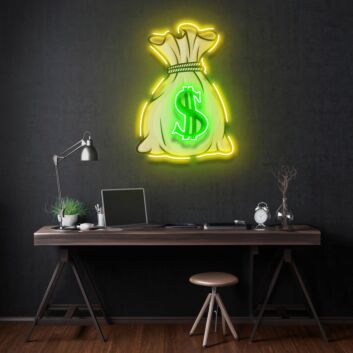 Geldsack mit Dollarzeichen LED-Neonschild für Büro und Gamingzimmer