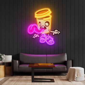 Kaffeebecher mit Comicgesicht LED-Neonschild für Café Küche