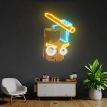 Comic-Holzstamm mit Axt LED-Neonschild Gamingzimmer Wohnzimmer