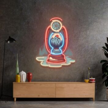 Laterne mit Berglandschaft LED-Neonschild für Wohnzimmer oder Campinglodge