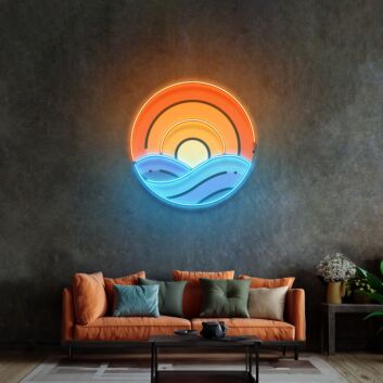 Sonnenuntergang über Wellen LED-Neonschild Wohnzimmer Lounge