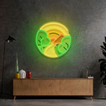 Berglandschaft mit Bäumen LED-Neonschild Wohnzimmer Büro