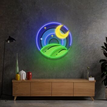 Mond über Hügel LED-Neonschild für Wohnzimmer Schlafzimmer