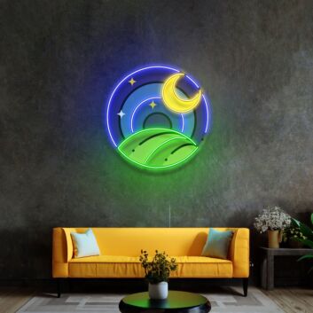 Mond über Hügel LED-Neonschild für Wohnzimmer Schlafzimmer