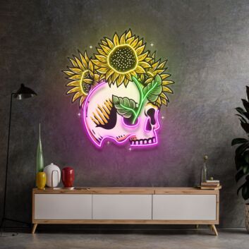 Totenschädel mit Sonnenblumen LED-Neonschild Wohnzimmer Studio