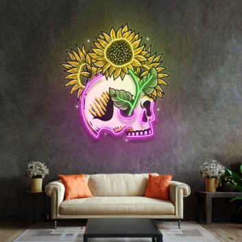 Totenschädel mit Sonnenblumen LED-Neonschild Wohnzimmer Studio