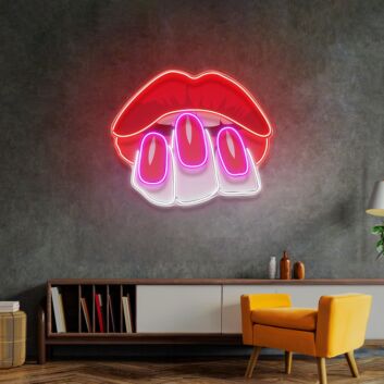 rote Lippen mit lackierten Fingernägeln LED-Neonschild Wohnzimmer Studio