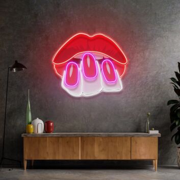 rote Lippen mit lackierten Fingernägeln LED-Neonschild Wohnzimmer Studio