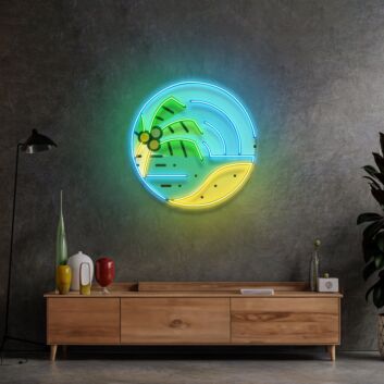 Palmenstrand mit Sonne LED-Neonschild Wohnzimmer Büro