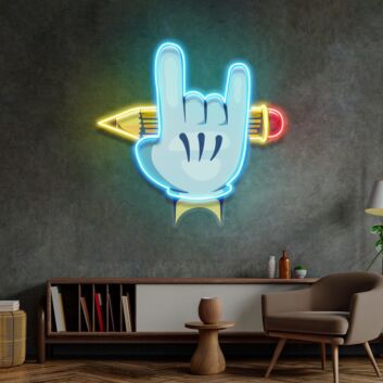 Handsymbol mit Bleistift LED-Neonschild Wohnzimmer Arbeitszimmer