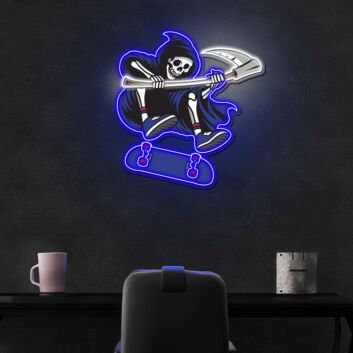 Sensenmann auf Skateboard LED-Neonschild für Gamingzimmer Jugendzimmer