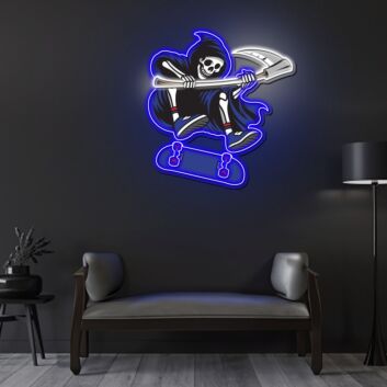 Sensenmann auf Skateboard LED-Neonschild für Gamingzimmer Jugendzimmer