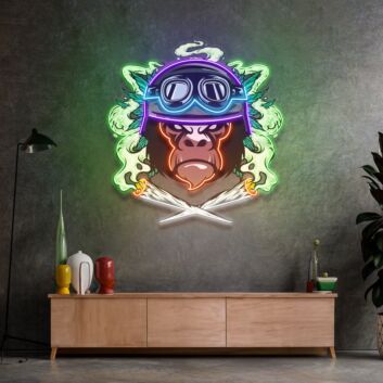 Gorilla mit Helm als LED-Neonschild