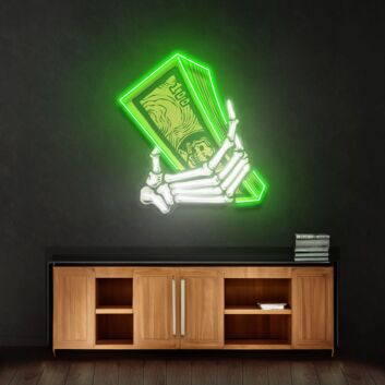 Skelett Hand mit Geldscheinen LED-Neonschild Home Office