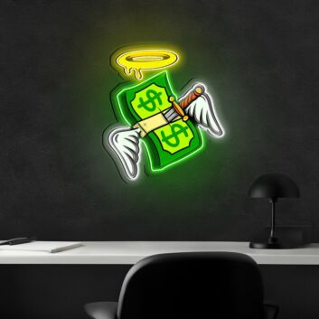 Geldscheine mit Flügeln und Heiligenschein LED-Neonschild Home Office Studio