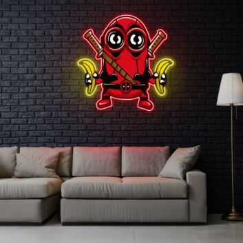 Cartoonfigur mit Schwertern und Bananen LED-Neonschild Wohnzimmer Gamingzimmer