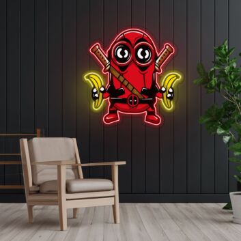 Cartoonfigur mit Schwertern und Bananen LED-Neonschild Wohnzimmer Gamingzimmer