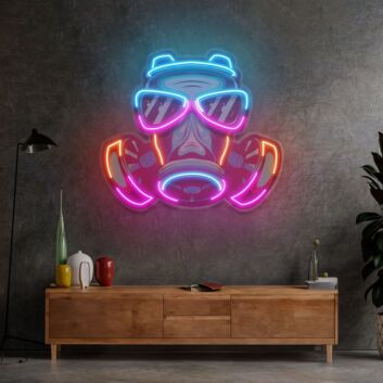 Gasmaske mit Sonnenbrille als LED-Neonschild