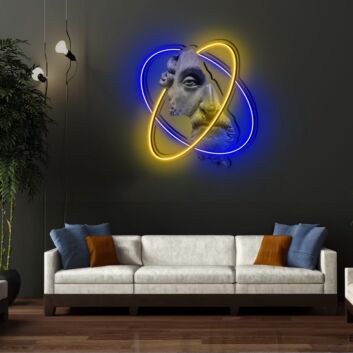 Antikes Skulpturgesicht mit Neonringen LED-Neonschild Wohnzimmer Kunstgalerie