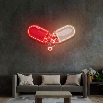 Kapsel mit Herzsymbolen LED-Neonschild Wohnzimmer Bar