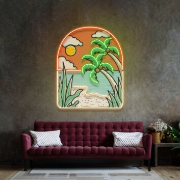 Tropischer Strand mit Palmen LED-Neonschild Wohnzimmer Bar