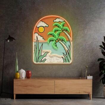 Tropischer Strand mit Palmen LED-Neonschild Wohnzimmer Bar