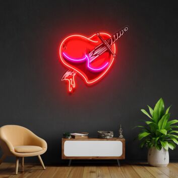 blutendes Herz mit Dolch LED-Neonschild Wohnzimmer Bar