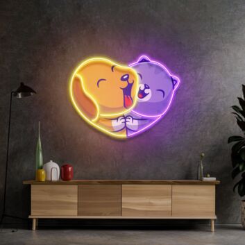 Hund und Katze in Herzform LED-Neonschild Wohnzimmer Haustierbereich
