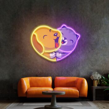 Hund und Katze in Herzform LED-Neonschild Wohnzimmer Haustierbereich
