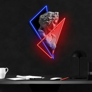 Klassische Büste mit geometrischen Neonformen LED-Neonschild Wohnzimmer Kunstgalerie