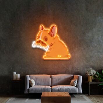 Französische Bulldogge mit Knochen LED-Neonschild Wohnzimmer