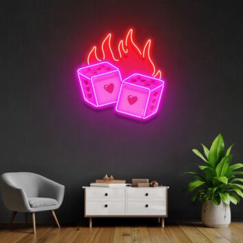 brennende Würfel mit Herzsymbol LED-Neonschild für Bar und Spielzimmer