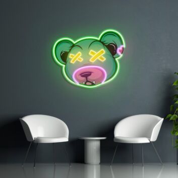 Bärengesicht mit gekreuzten Augen LED-Neonschild Gaming Zimmer Wohnzimmer