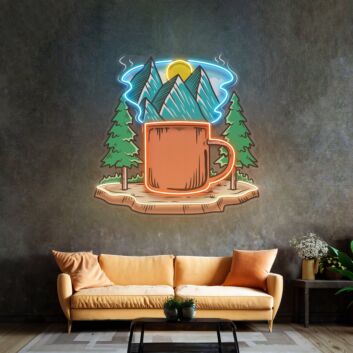 Kaffeetasse mit Berglandschaft LED-Neonschild Wohnzimmer Café