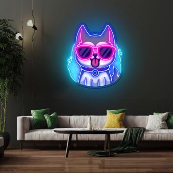 Hund mit Sonnenbrille LED-Neonschild Wohnzimmer Bar