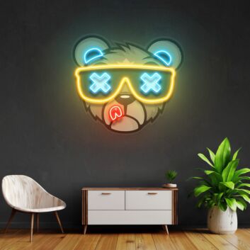 Bärengesicht mit Sonnenbrille und Comicstil LED-Neonschild Wohnzimmer Gamingzimmer