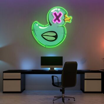 Comic-Ente mit X-Auge LED-Neonschild für Home Office